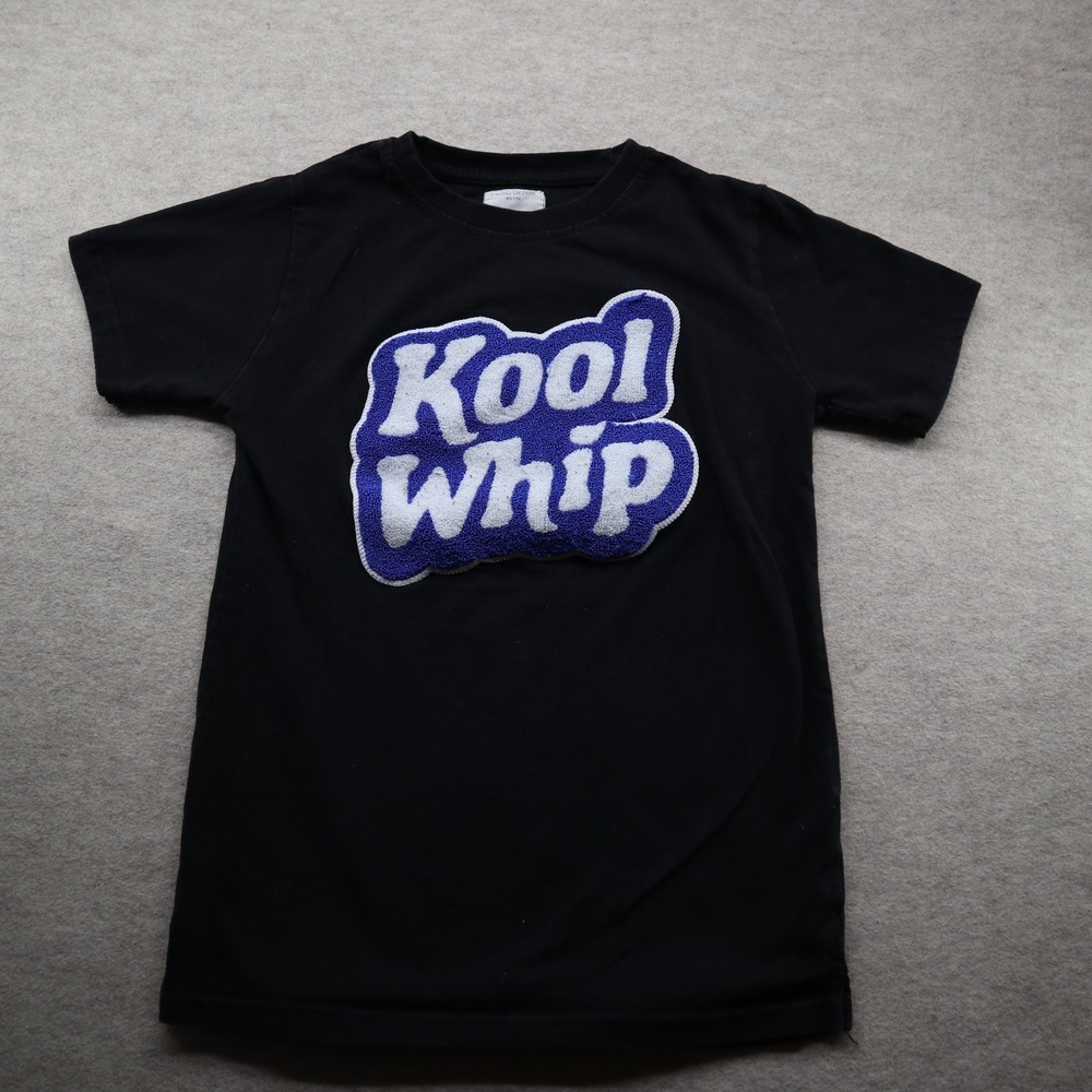 FWRD Denim Kool Whip Shirt Boys L 14-16 Black Chenille‎ Patch Tee Y2K Style